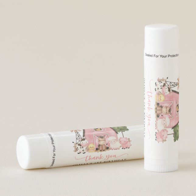 Farm Animals, Cute Animals, Barn, First Birthday Lip Balm (Front)