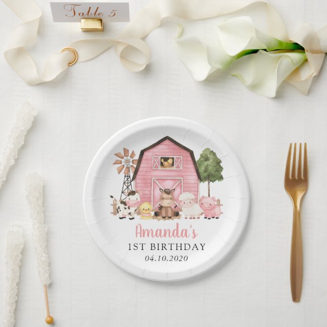 Farm Animals, Cute Animals, Barn, First Birthday Paper Plates (Wedding)