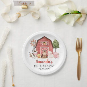 Farm Animals, Cute Animals, Barn, First Birthday Paper Plates