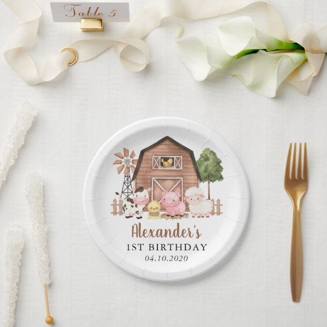 Farm Animals, Cute Animals, Barn, First Birthday Paper Plates (Wedding)