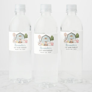 Farm Animals, Cute Animals, Barn, First Birthday Water Bottle Label