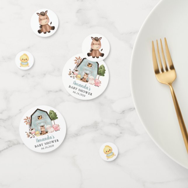 Farm Animals, Cute Animals, Blue Barn, Baby Shower Confetti (Group)