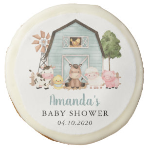 Farm Animals, Cute Animals, Blue Barn, Baby Shower Sugar Cookie