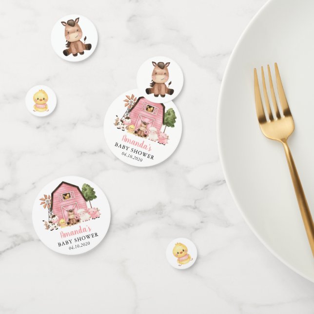 Farm Animals, Cute Animals, Pink Barn, Baby Shower Confetti (Group)