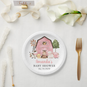 Farm Animals, Cute Animals, Pink Barn, Baby Shower Paper Plates