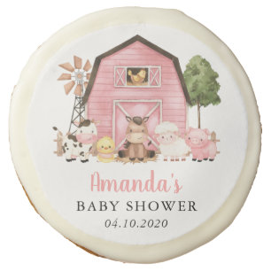 Farm Animals, Cute Animals, Pink Barn, Baby Shower Sugar Cookie