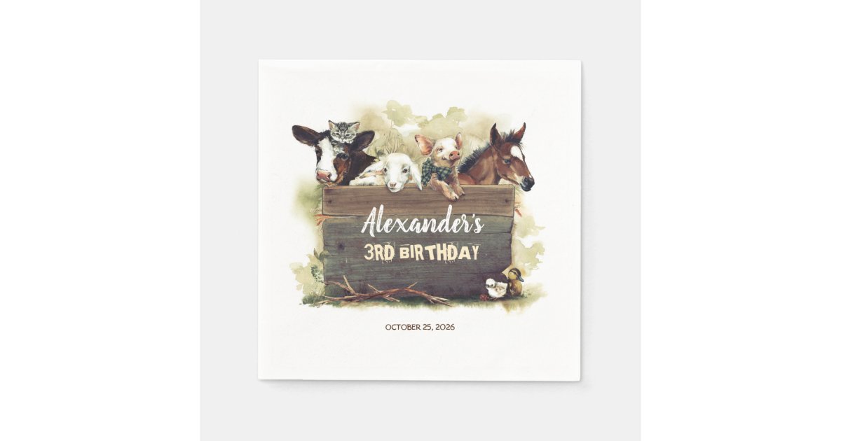 Farm Animals Cute Birthday Napkins | Zazzle