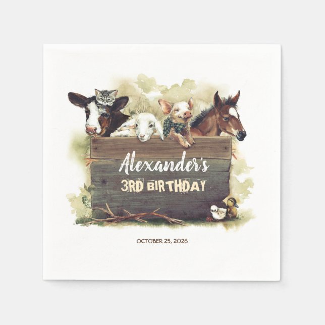 Farm Animals Cute Birthday Napkins (Front)