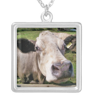 FARM ANIMALS, CUTE COW SILVER PLATED NECKLACE