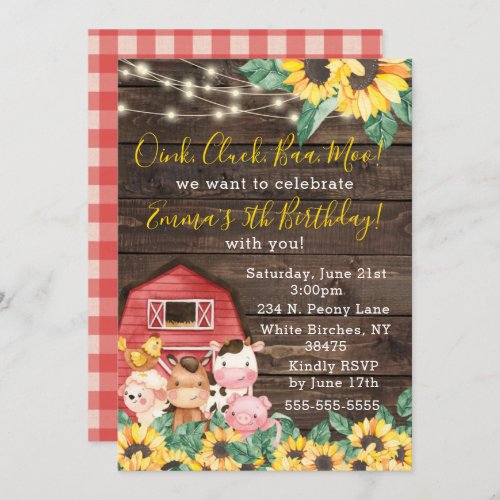 Farm Animals Cute Kids Birthday Party Invitation