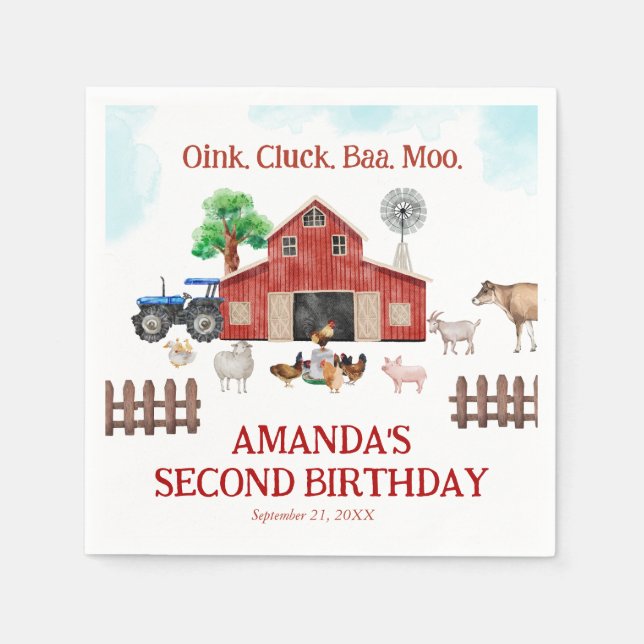 Farm Animals Cute Red Barnyard Farm Balloon Napkins (Front)