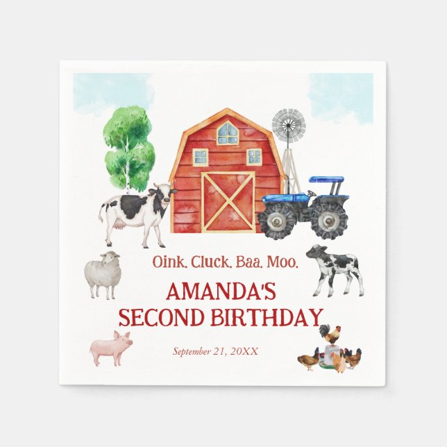 Farm Animals Cute Red Barnyard Farm Napkins (Front)