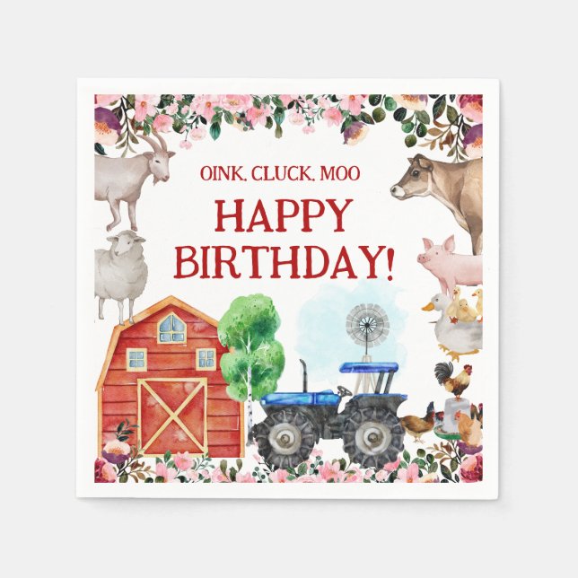 Farm Animals Cute Red Barnyard Farm Napkins (Front)