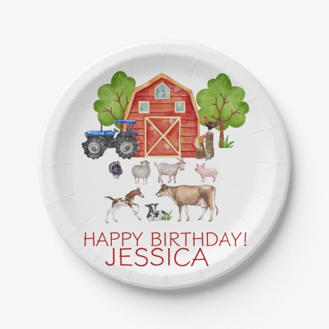 Farm Animals Cute Red Barnyard Farm Paper Plates (Front)