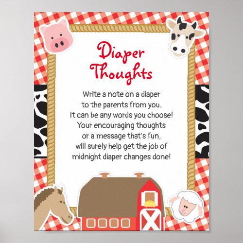 Farm Animals Diaper Thoughts Baby Shower Game Sign