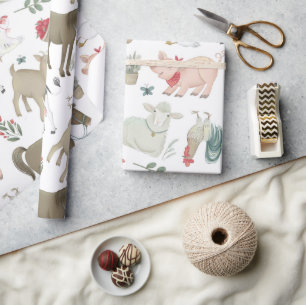 Farm Animals Farmhouse Country Cottage Cows Sheep Wrapping Paper