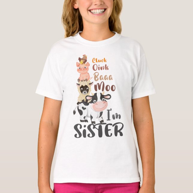 Farm Animals First Birthday Matching Sister Sis T-Shirt (Front)