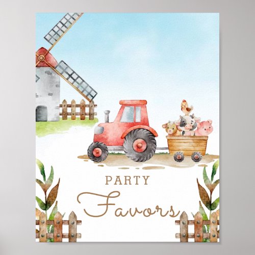 Farm Animals First Birthday Party Favors Poster