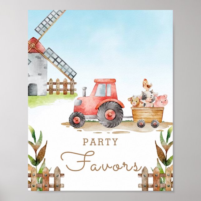 Farm Animals First Birthday Party Favors Poster (Front)