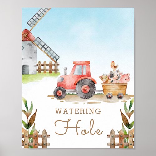 Farm Animals First Birthday Party Watering Hole Poster