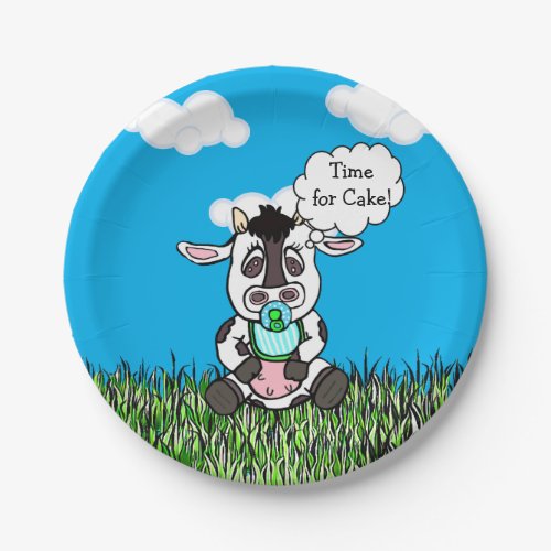 Farm Animals Funny Cow Baby Shower Its a Boy Paper Plates