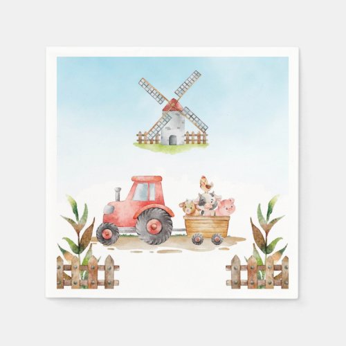 Farm Animals Gender Neutra Birthday Party Napkins