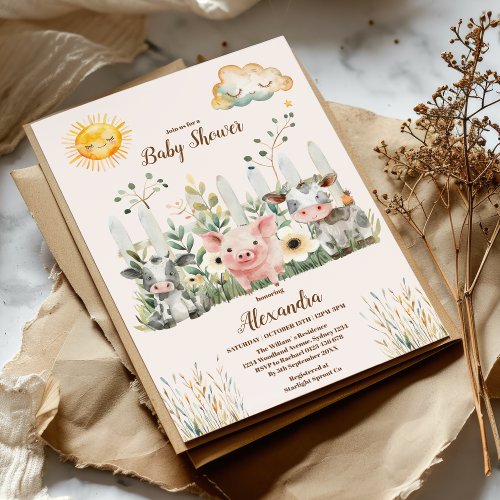 Farm Animals Gender Neutral Baby Shower Invitation