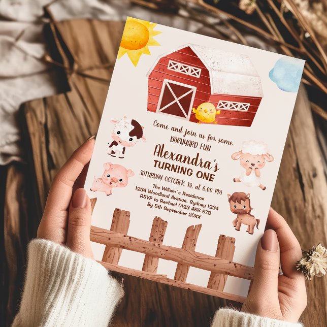 Farm Animals Girl 1st Birthday Invitation (Creator Uploaded)