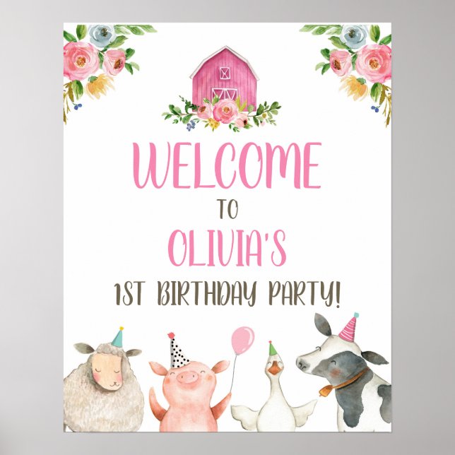 Farm Animals Girl Birthday Party Barn Barnyard Poster (Front)
