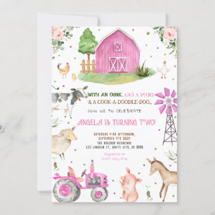 Farm Animals Girl Birthday Party Invitation