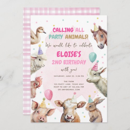 Farm Animals Girl Calling Party Animals Birthday I Invitation
