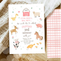 Farm Animals Girl Gingham Barnyard Birthday Invitation