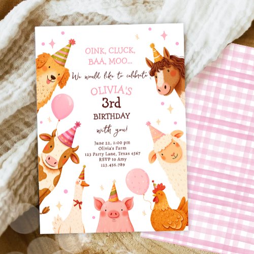 Farm Animals Girl Pink Gingham Barnyard Birthday