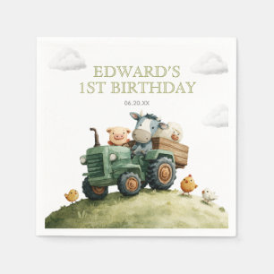 Farm Animals Green Tractor Birthday Napkins