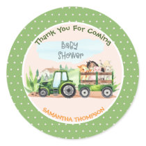 Farm Animals Green Tractor Boys Baby Shower  Classic Round Sticker