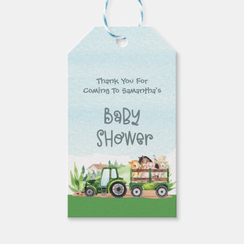   Farm Animals Green Tractor Boys Baby Shower  Gift Tags