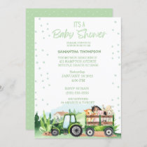 Farm Animals Green Tractor Boys Baby Shower      Invitation