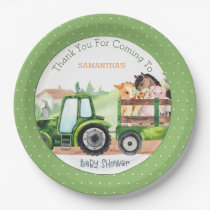 Farm Animals Green Tractor Boys Baby Shower   Paper Plates