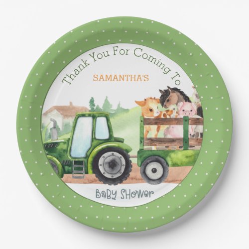   Farm Animals Green Tractor Boys Baby Shower   Paper Plates