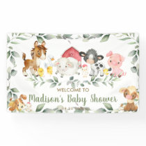 Farm Animals Greenery Baby Shower Welcome Backdrop Banner