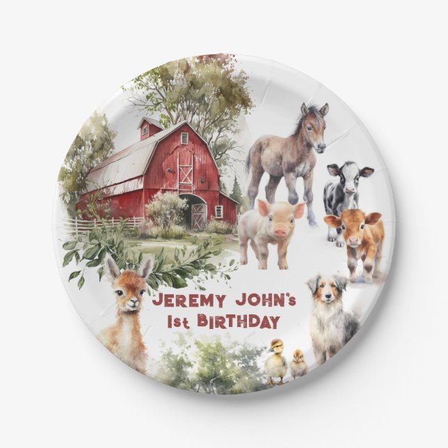 Farm Animals Happy Birthday Party Paper Plates (Front)