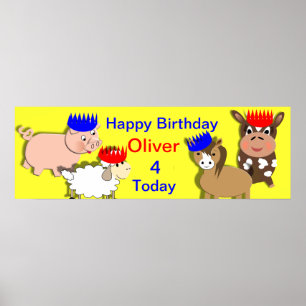 Farm Animals Happy Birthday Personalized Banner Poster