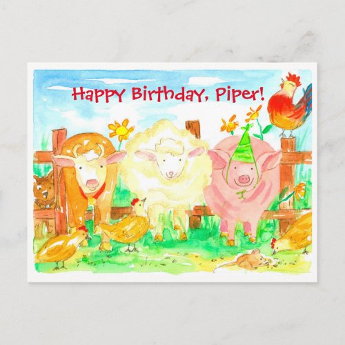 Farm Animals Happy Birthday Postcard