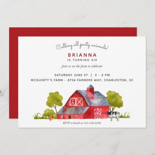 Farm Animals Horizontal Birthday Celebration  Invitation