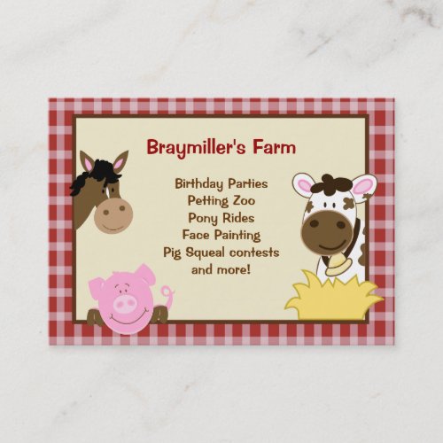 Farm Animals Horse, Cow, Pig Business Cards
