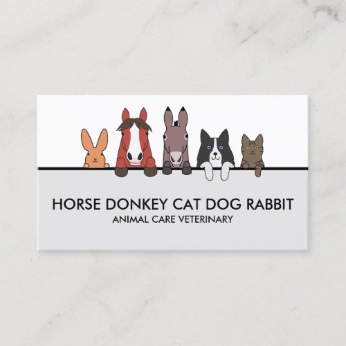 Farm Animals Horse Donkey Cat Dog Rabbit Business Card