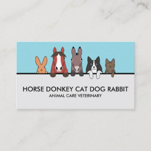 Farm Animals Horse Donkey Cat Dog Rabbit two color Business Card