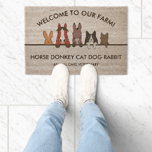 Farm Animals Horse Donkey Cat Dog Rabbit Welcome Fiber Doormat