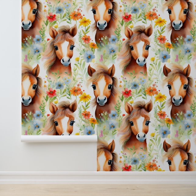 Farm Animals Horse Wild Flowers Wallpaper (Application)