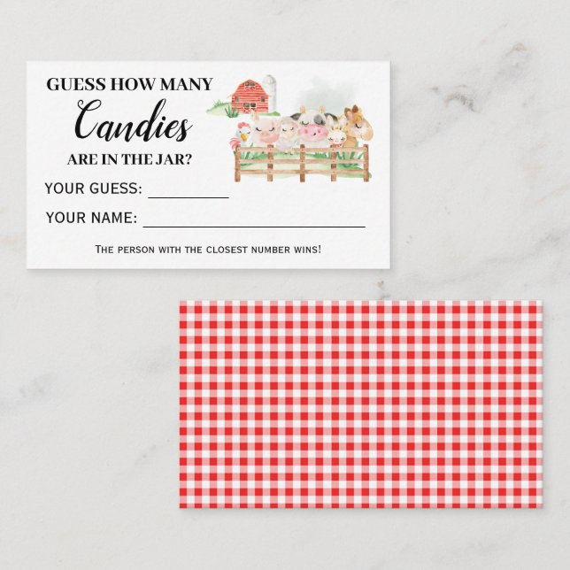 Farm Animals How Many Candies Baby Shower card (Front/Back)